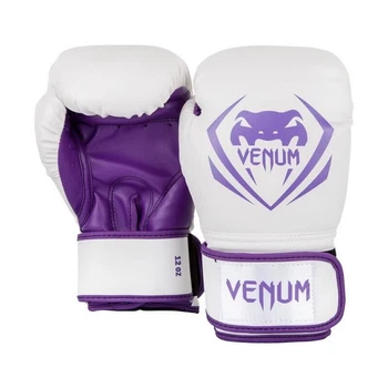 Боксерские перчатки Venom VENUM Competitor, для тренировок на боксерской груше, для тайского бокса и саньда, белые и фиолетовые, 355 г.