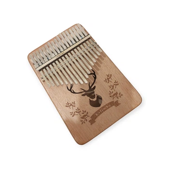 Музыкальный инструмент Калимба Kalimba на 17 язычков Ручное фортепиано Бежевый с гравировкой Олень K-17-06B