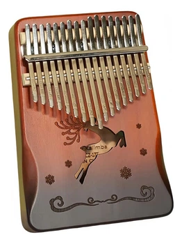Музыкальный инструмент Калимба Kalimba на 17 язычков Ручное фортепиано Коричневый Олень снежинки K-17-07K
