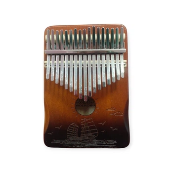 Калимба с резонатором Kalimba на 17 язычков Ручное фортепиано Темно- Коричневый с Узором Корабли в море K-17-21TK