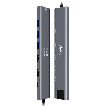 Док-станция расширения Netac Type-C, разветвитель для трех экранов USB-C на два HDMI, док-станция расширения 4K, быстрая зарядка PD, гигабитный порт Ethernet, HUB-разветвитель, совместима с компьютерами и планшетами, HC035