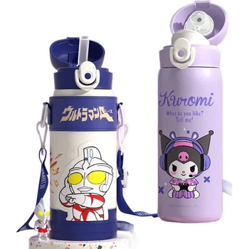 Дитяча ізольована чашка Milonbear з нержавіючої сталі Kuromi 316, соломинка для прямого пиття, подвійного використання, пляшка для води для учнів початкової школи, термос для дівчаток-шкіл