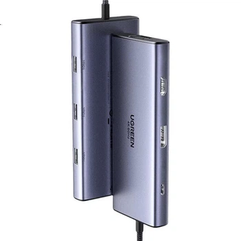 Док-станция UGREEN Type-C для четырех экранов с портами DP/HDMI/VGA и Thunderbolt 4, адаптер расширения для нескольких экранов 4K 60 Гц для торговли акциями, совместима с ноутбуками Huawei, Honor, Lenovo.