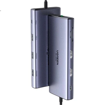 Док-станція UGREEN Type-C Dual HDMI з трьома екранами, розширювальна док-станція USB-C Thunderbolt 4/5, багатоекранне розширення 8K HD для торгівлі акціями, сумісна з ноутбуками Huawei та Lenovo, підтримує MST