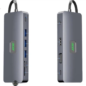 Многофункциональная док-станция расширения Acer, конвертер USB-C в HDMI, совместимая с MacBook, с поддержкой зеркального отображения экрана 4K60 Гц, аудиовыходом VGA и портом Gigabit Ethernet.