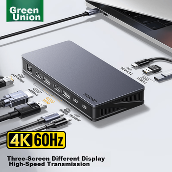 Док-станция UGREEN Type-C 3.2 с двумя портами HDMI/DP для подключения трех дисплеев, технология DisplayLink, совместима с док-станциями расширения Apple Thunderbolt 4/5, подходит для расширения сети Apple M345 с несколькими экранами, 10 Гбит/с.