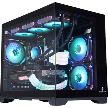 Wanjia Gungyongzhe Black No A-Pillar + Prism RGB Six-Fan Set, Seaside View Case for Desktop Computer Tower, M-ATX Motherboard/360 Water Cooling/9 Fans/4090 Graphics Card