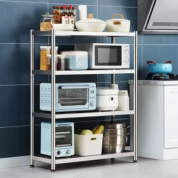 Стеллаж для кухонных принадлежностей COOKER KING, четырехъярусная полка-органайзер из нержавеющей стали, подставка для микроволновой печи, подставка для духовки, напольная полка для хранения, 80*35*120