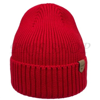 Шапка молодежная бини с отворотом хлопковая на флисе вязка рубчик Apex Ким Универсальный Красный