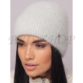 Шапка женская ангоровая с манжетом утепленная флисом мелкой вязки шапочка аккуратная зимняя Leks ДИОРИС Универсальный Светло-серый