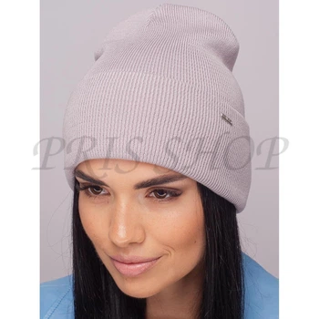 Шапка молодіжна подвійна з підворотом шапочка жіноча дрібної в'язки Leks ДОМИНО Универсальный лаванда