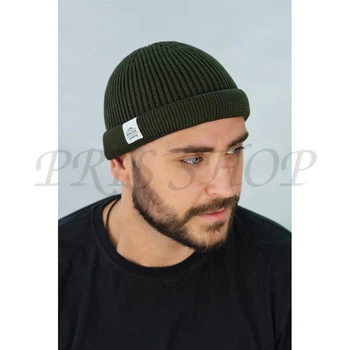 Шапка мужская мини бини с отворотом шапочка одинарная шерстяная Braxton 5506 Универсальный Темно-зеленый