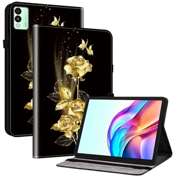 Защитный чехол Deexe Flower для TECNO Megapad 11 - Gold Butterfly Rose