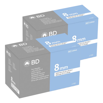 Иглы для инсулиновых ручек "BD Microfine Thin Wall" 8 мм (31G x 0,25 мм), 200 шт.