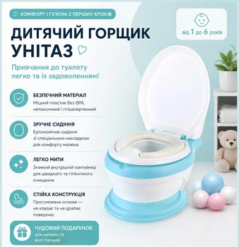 Детский горшок-унитаз с мягким PU-сидением и съемной чашей — реалистичный учебный туалет для малышей Голубой