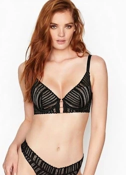 Бюстгальтер Lace Lightly Lined Plunge Bra Victoria's Secret Черный с розовым А-786 32DD/70E