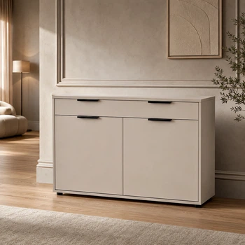 Стильный комод Nola 1200х450х750 с ящиками, дверцами и полками Кашемир
