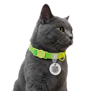 Ошейник для кошек WAUCAT Nylon Recycled нейлоновый с QR адресником градиент безопасная пряжка размер XS ширина 10 мм длина 20-30 см салатовый 47055