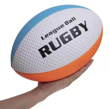 М'яч для регбі Zelart RUGBY Liga ball №5 Біло-синій (гумовий, рельєфна поверхня)