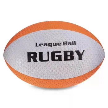 Мяч для регби Zelart RUGBY Liga ball №5 Бело-оранжевый (резиновый, рельефная поверхность)