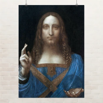 Постер Спаситель мира, Леонардо да Винчи, Leonardo da Vinci, Salvator Mundi, религиозный декор, A2 60×43 см (id6946)