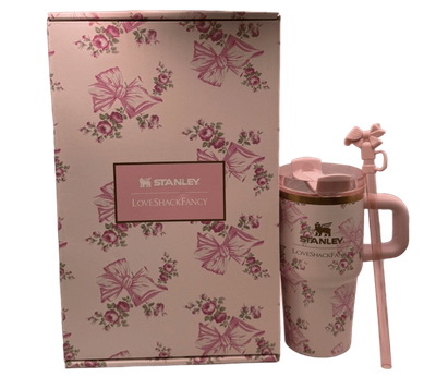 Термос термокружка Stanley Quencher H2.0 Tumbler из нержавеющей стали 0,59 л LoveShackFancy Floral Ribbon Pink KT6007864
