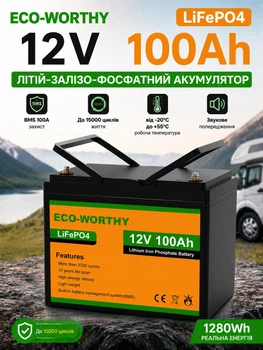 Аккумулятор Eco-Worthy 12V100Ah 1280Wh портативная универсальная LiFePO4 12.8V 100Ah батарея со встроенной BМС на 3000+ жизненных циклов