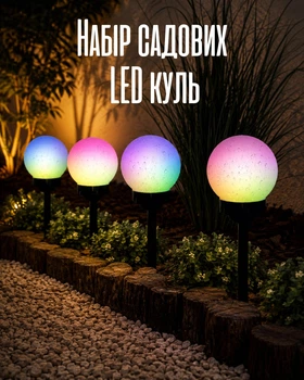 Набор садовых RGB светильников на солнечной батарее 4 шт разноцветное свечение / LED шары для сада Ø15 см