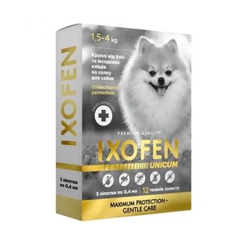 Unicum IXOFEN капли для собак 1,5-4 кг против иксодовых клещей, блох и комаров