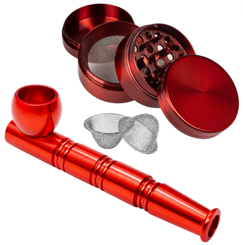 Набір для куріння 3 в 1 Red Style (Металева люлька Mistiq, Гріндер Herb 420, Конусна сітка)