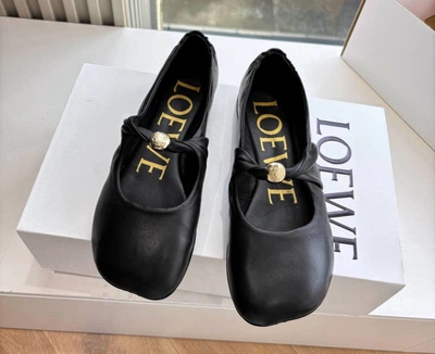 Женские балетки LOEWE из натуральной кожи черные 38(24)