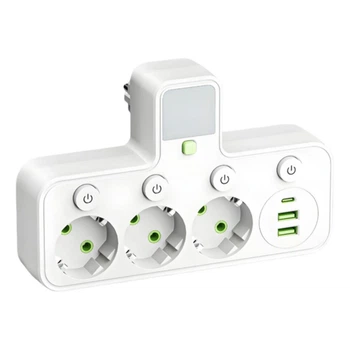 Мережевий фільтр-розгалужувач J24U з нічником 0256/МК, 3 розетки + USB + Type-C Білий