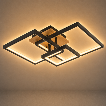 Потолочная люстра VALESO DK6589-3 BK+WOOD, черный + дерево, LED 102W