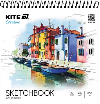 Скетчбук для акварели Kite Creative на спирали 21х21 см 20 листов (K-1285)