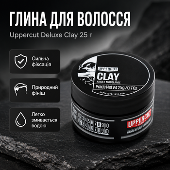Глина Uppercut Deluxe Clay 25 г для укладки волос с сильной фиксацией, низким блеском, водной основой и текстурой, стайлинг для короткой и средней длины