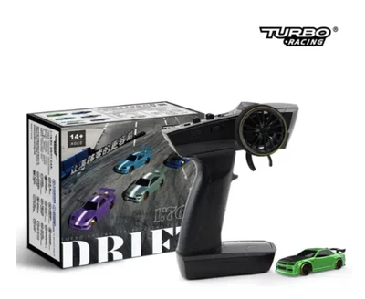 Мини дрифт-машинка Turbo Racing 1:76 • LED подсветка + 2 корпуса • Радиоуправляемая Drift Car салатовая