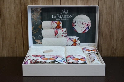 Подарочный набор полотенец La Maison 3 шт Aster Белый (30х50, 50х90, 70х140) + аромат