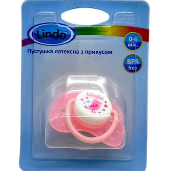 Пустушка латексна, з прикусом (від 0 до 6 міс) рожева пташка Lindo (258713)