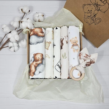 Набор пеленок для новорожденных с грызуном a.l.babybox Медвежьи приключения Беж