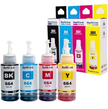 Чернила 664 Premium для принтеров Epson EcoTank серии L (L120 / L132 / L210 / L220 / L222 / L310 / L355 / L365 / L3050), комплект BCMY 4×70 мл
