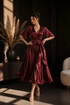 Бодова шовкова сукня-міді JadFashion XXL бордовий 43285499