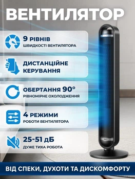 Умный вентилятор DREO Cruiser 106см, 9 скоростей, Wi-Fi, 25дБ, колебание 90°, черный