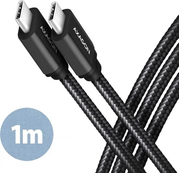 Кабель Axagon USB-C-USB-C 3.2 Gen 1, 1 м, PD 60W, 3A Черный (BUCM3-CM10AB)