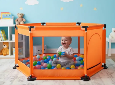 Манеж детский игровой 130х60 см складной, оранжевый (79005-22)