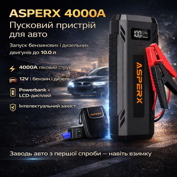 Пусковое устройство (бустер) 4000A для авто — портативный джампстартер 12V для бензина и дизеля до 10L