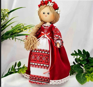 Українська лялька подарункова Prezent Дівчинка Українка у вишиванці, віночці і червоному платті 27 см