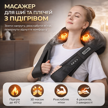 Массажер для шеи и плеч Shiatsu с подогревом - глубокий массаж спины для дома и офиса