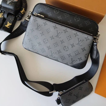 Сумка мужская мессенджер Louis Vuitton Trio Messenger черная с серым (065)