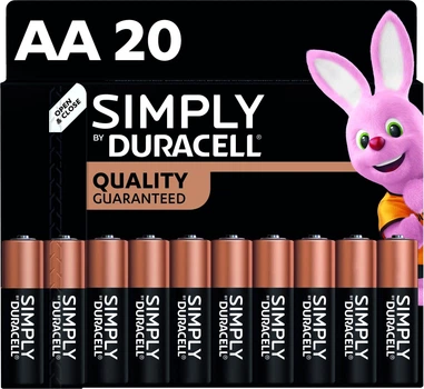 Щелочные батарейки Duracell Simply AA (LR06) MN1500 mega pack 20 шт. (5000394169494)