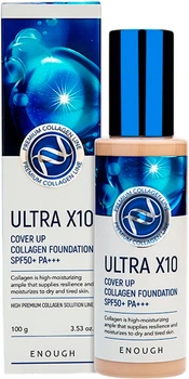 Тональный крем для лица Enough Ultra X10 Cover Up Collagen Foundation SPF50+ PA+++ 21 Natural Beige 100 мл (8809605871006)